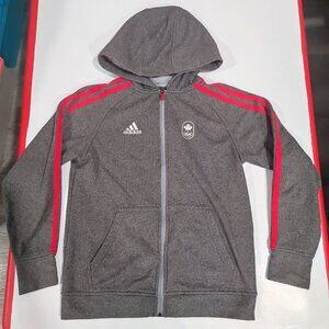 Adidas Canada Olympic Team design hoodie grey with 3 red stripes junior size S